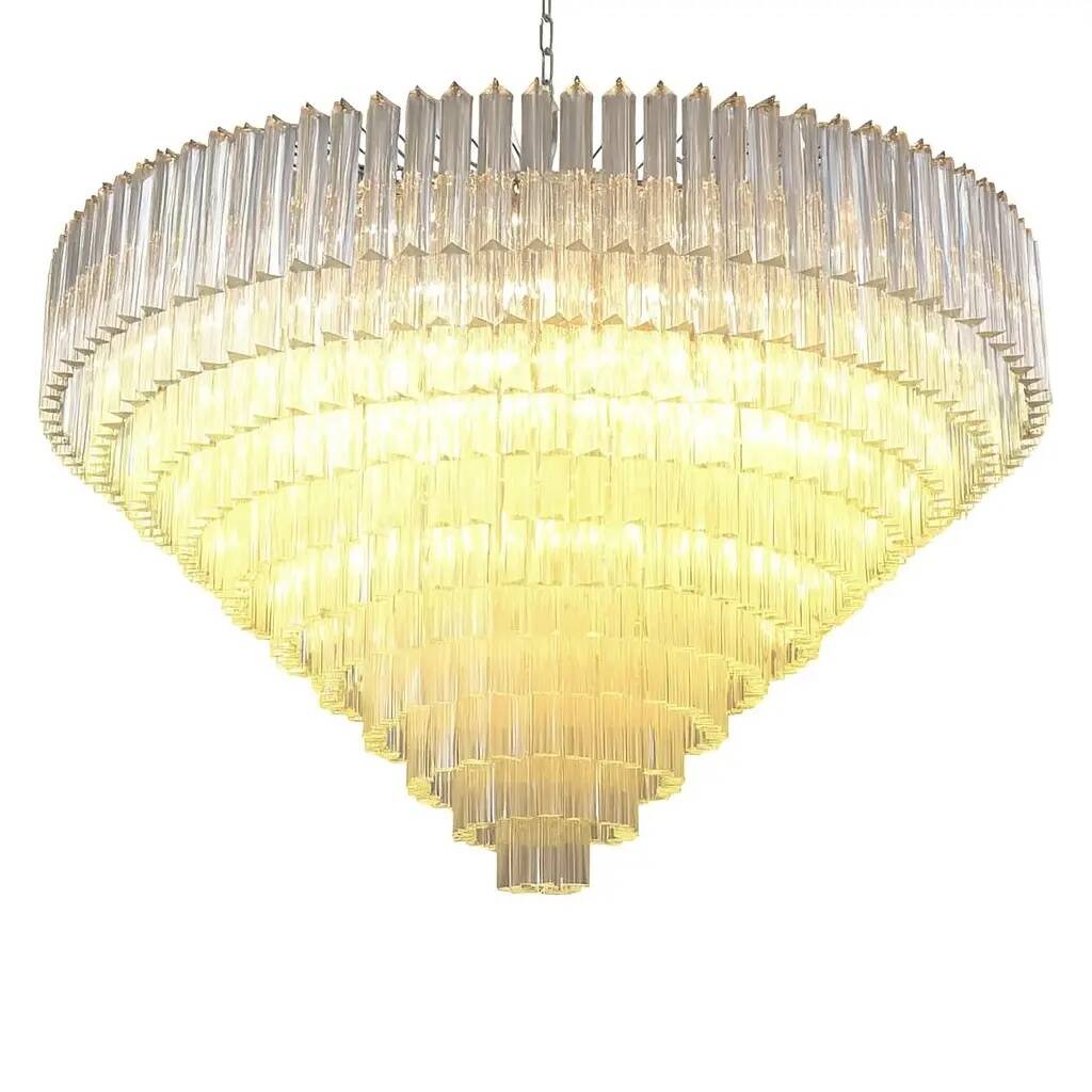 Monumental Clear Triedro Murano Glass Chandelier in Venini Style