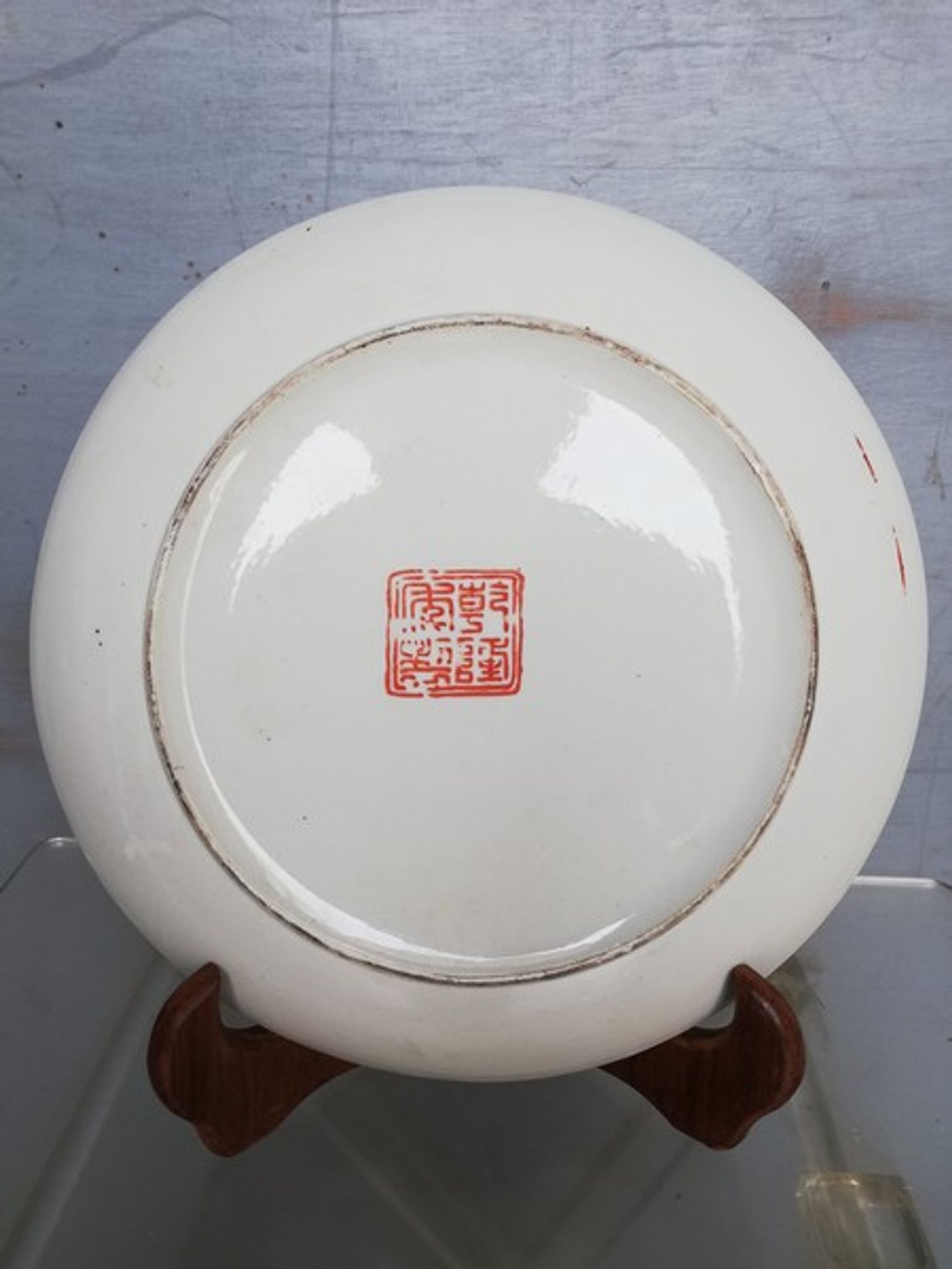 Plate china porcelainE enamelled family pink Lotus + Brand