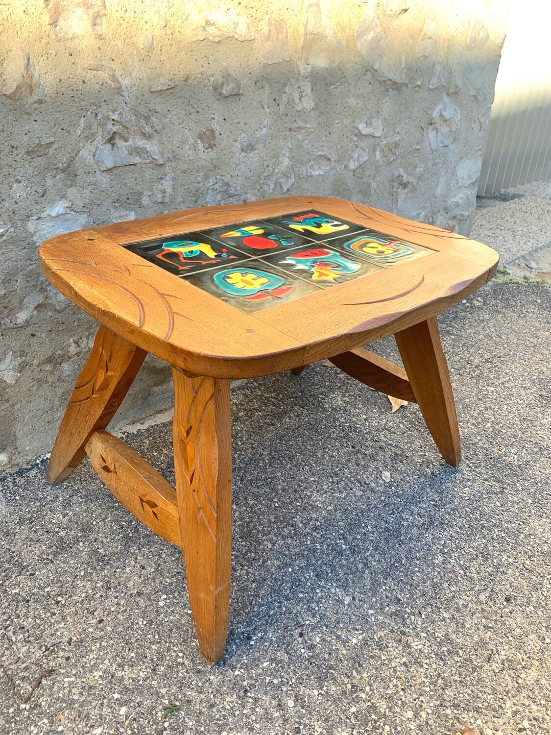 1950s coffee table in oak and ceramic tiles