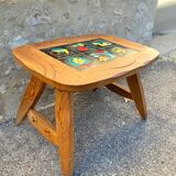 1950s coffee table in oak and ceramic tiles