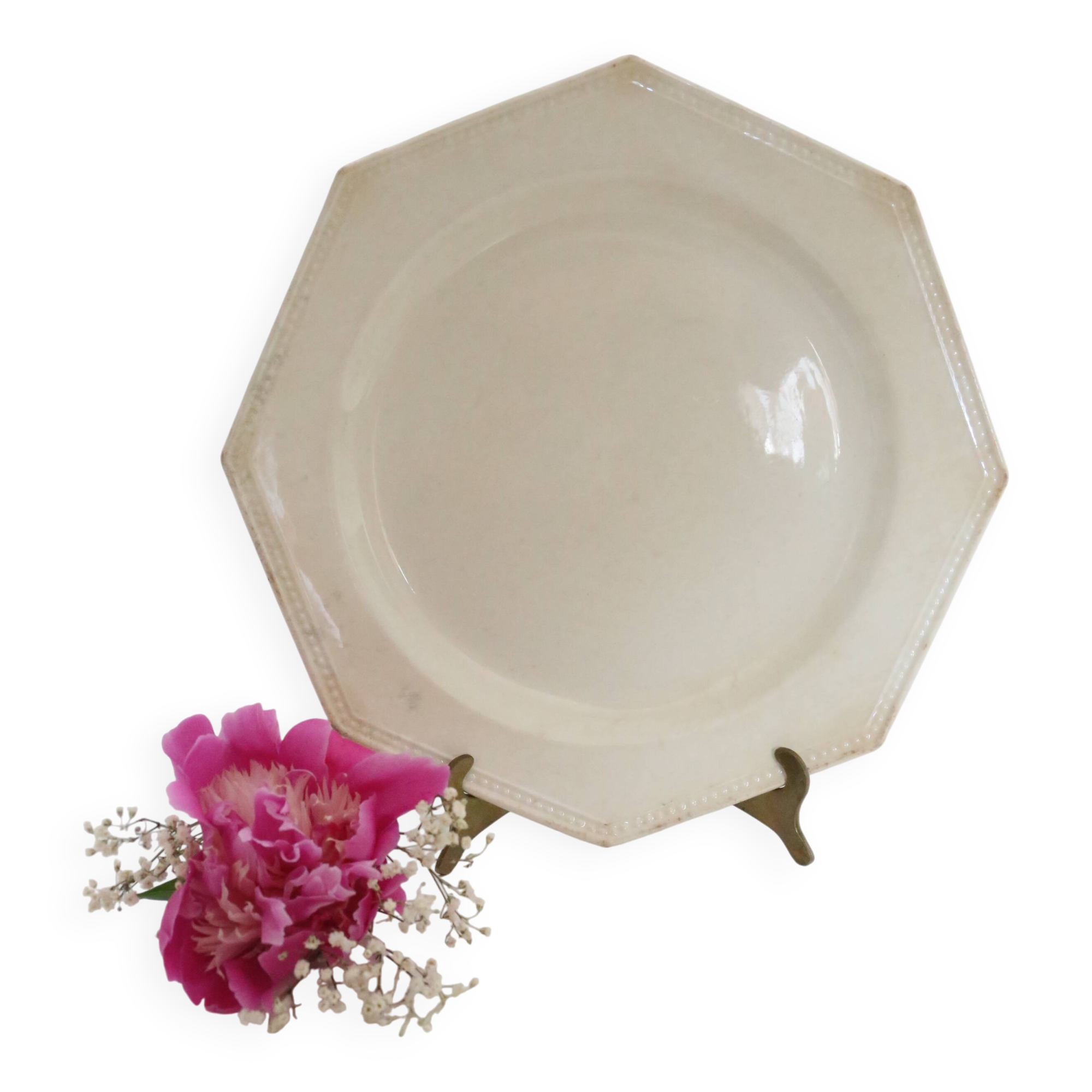 Creil and Montereau plates, 19th century, Perle model, ivory / set of 3