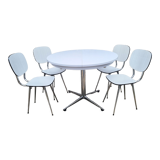 Round table and white formica chairs, vintage, 70s