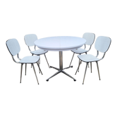 Round table and white formica chairs, vintage, 70s