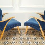 Pair of chairs Scandinavian wing stripes cocktail years 50 Blue