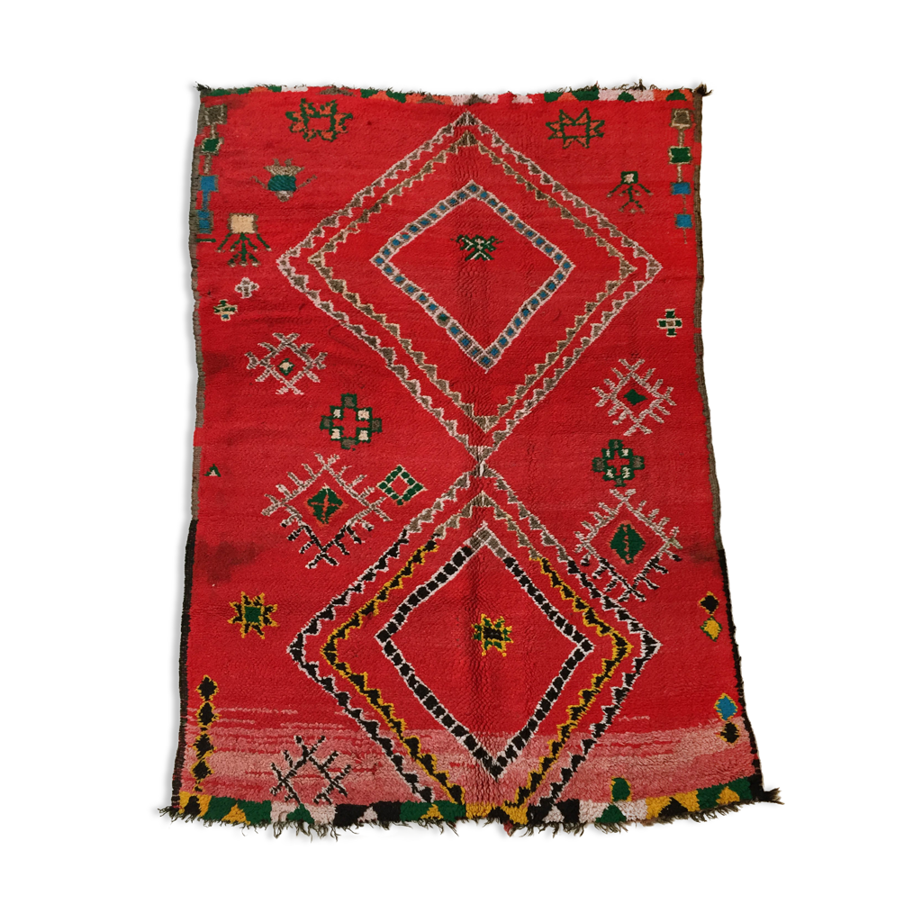 Tapis berbère marocain Boujaad rouge à motifs 2,52x1,56m