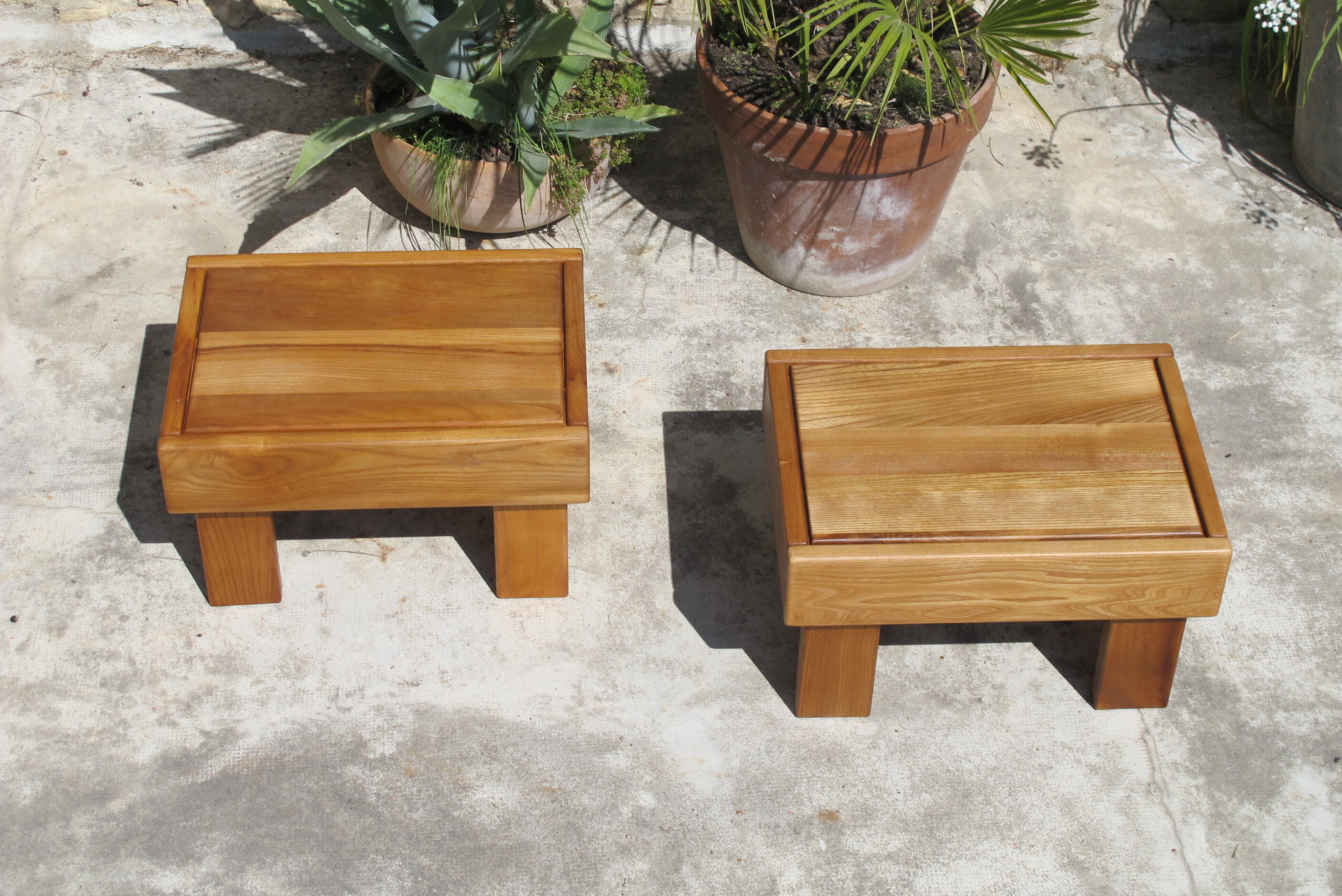 Low table pair in oiled solid elm, Regain house 1970