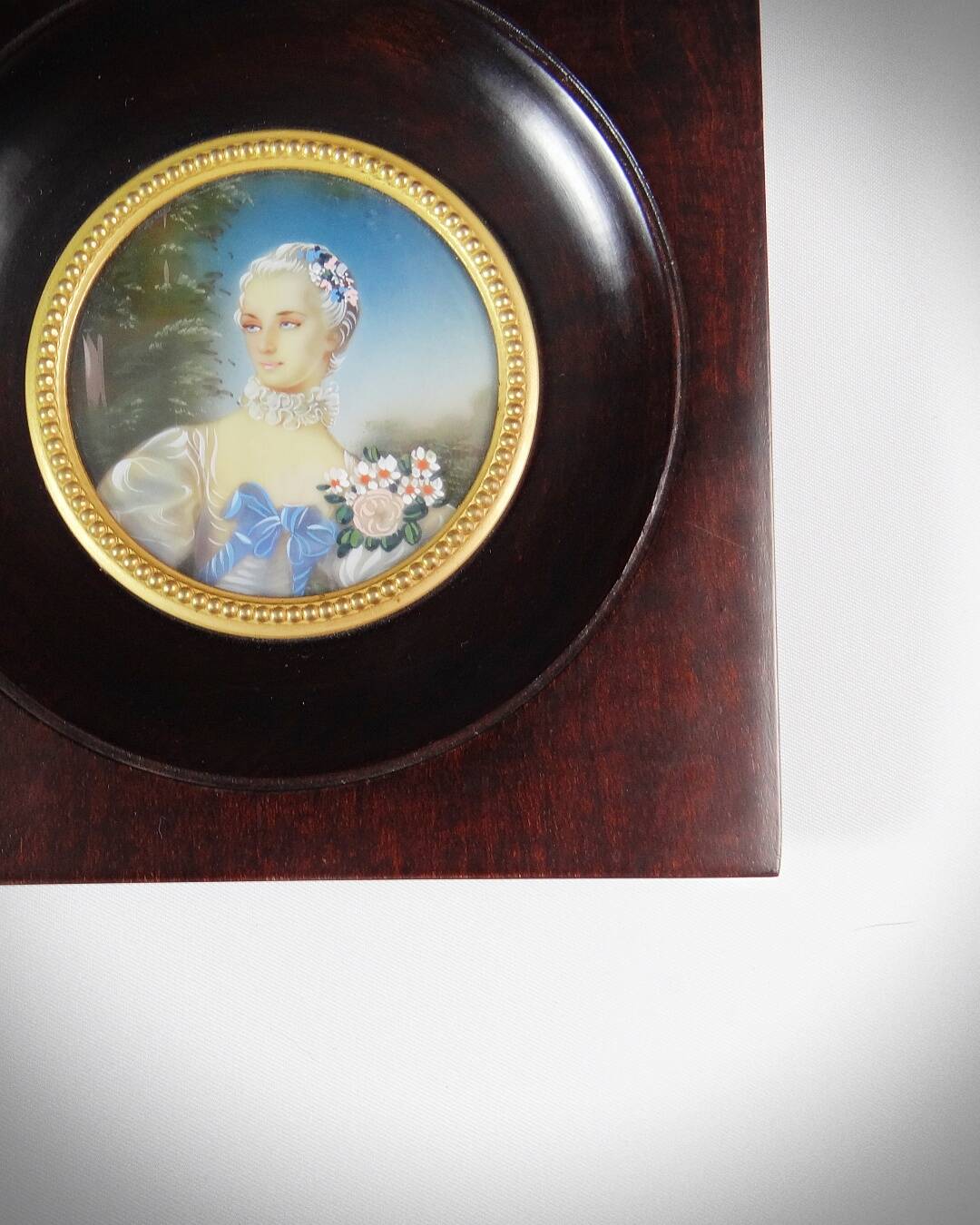 Miniature portrait of Madame Bergeret by Bouchet, hand-painted gouache, 19th century