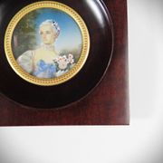 Miniature portrait of Madame Bergeret by Bouchet, hand-painted gouache, 19th century