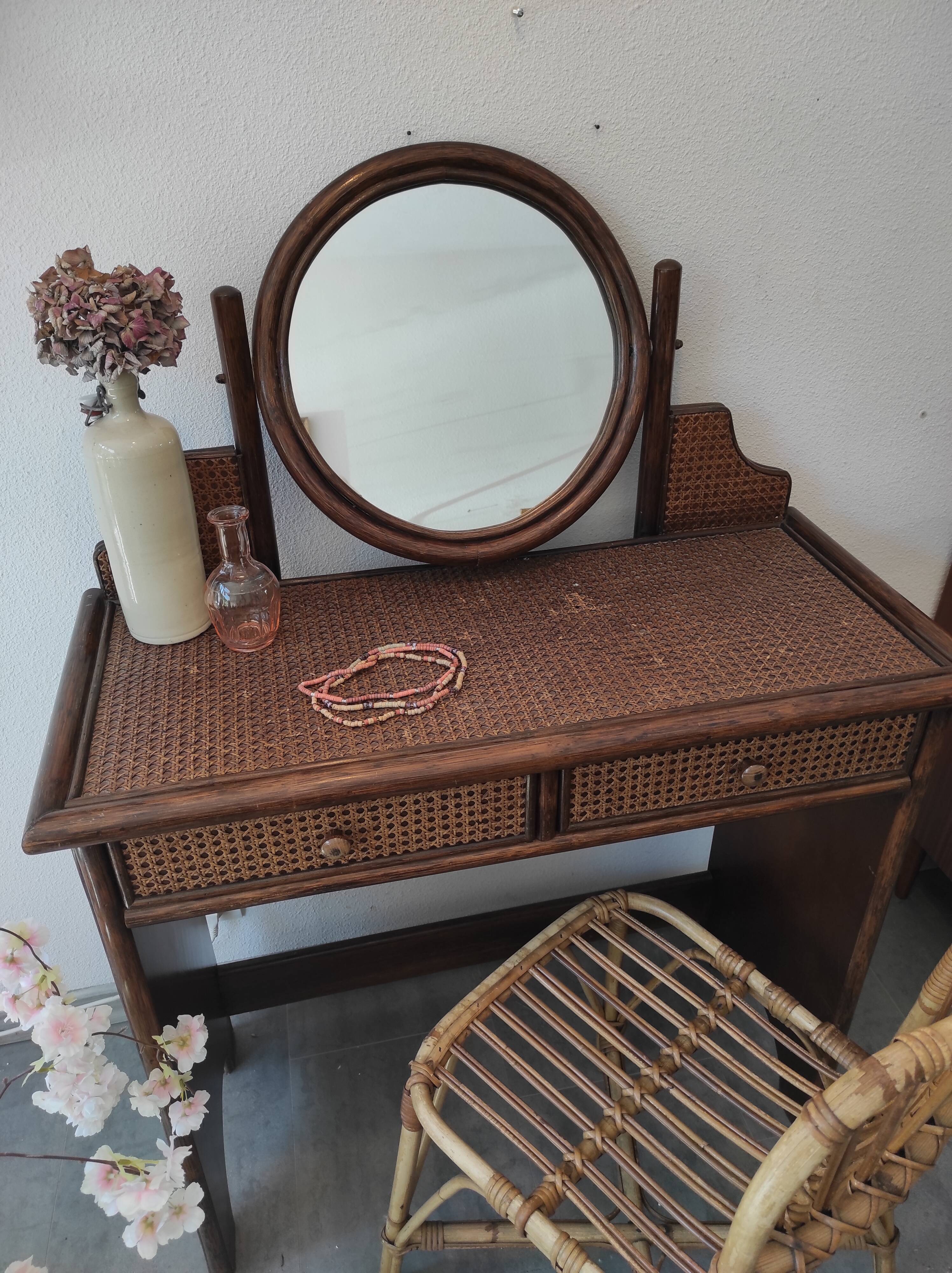 Coiffeuse rotin et cannage