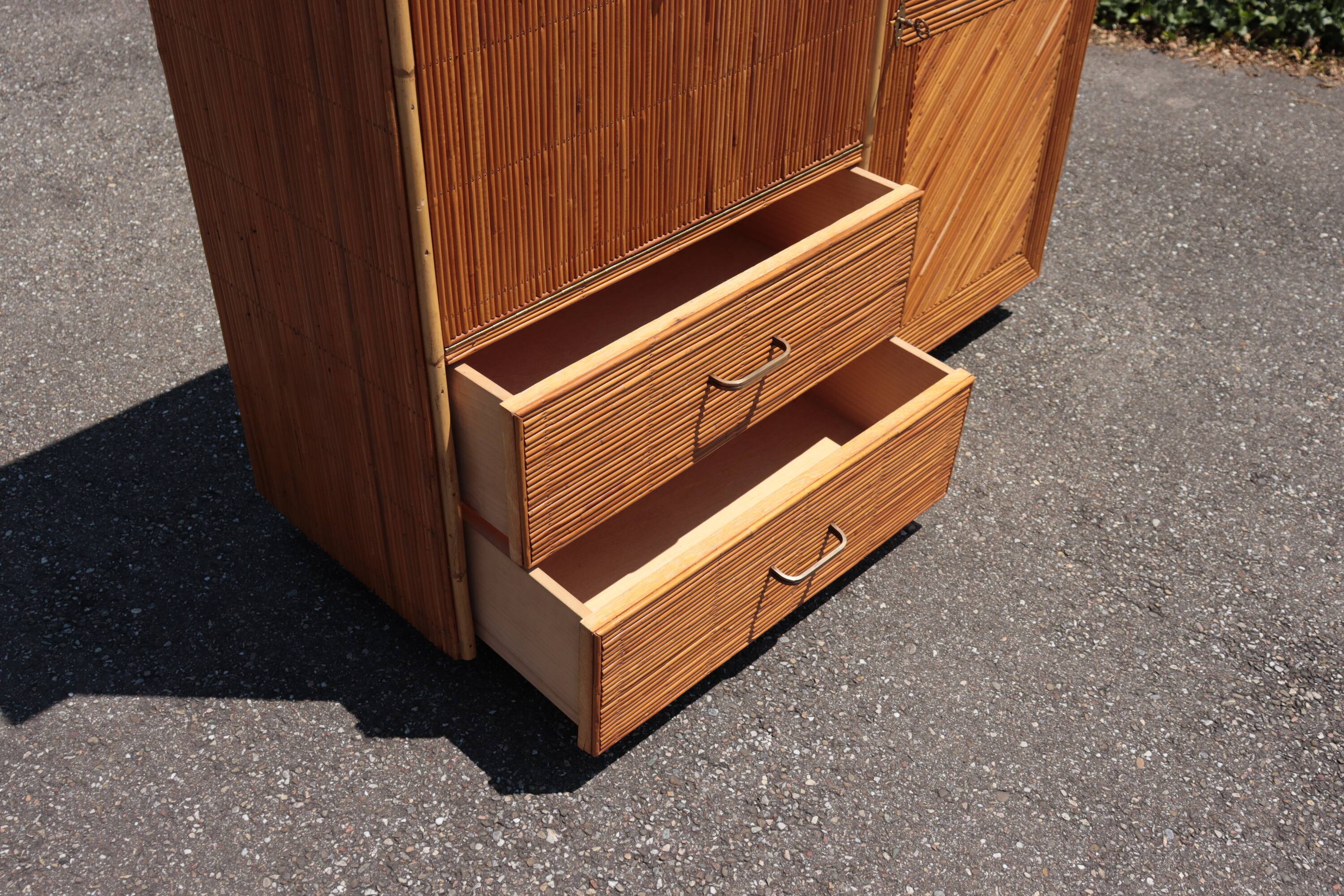 Rattan wardrobe/secretary Audoux & Minnet  style 1950