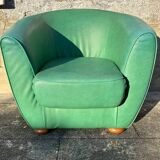 Vintage green leather club chair, antique green leather sofa.