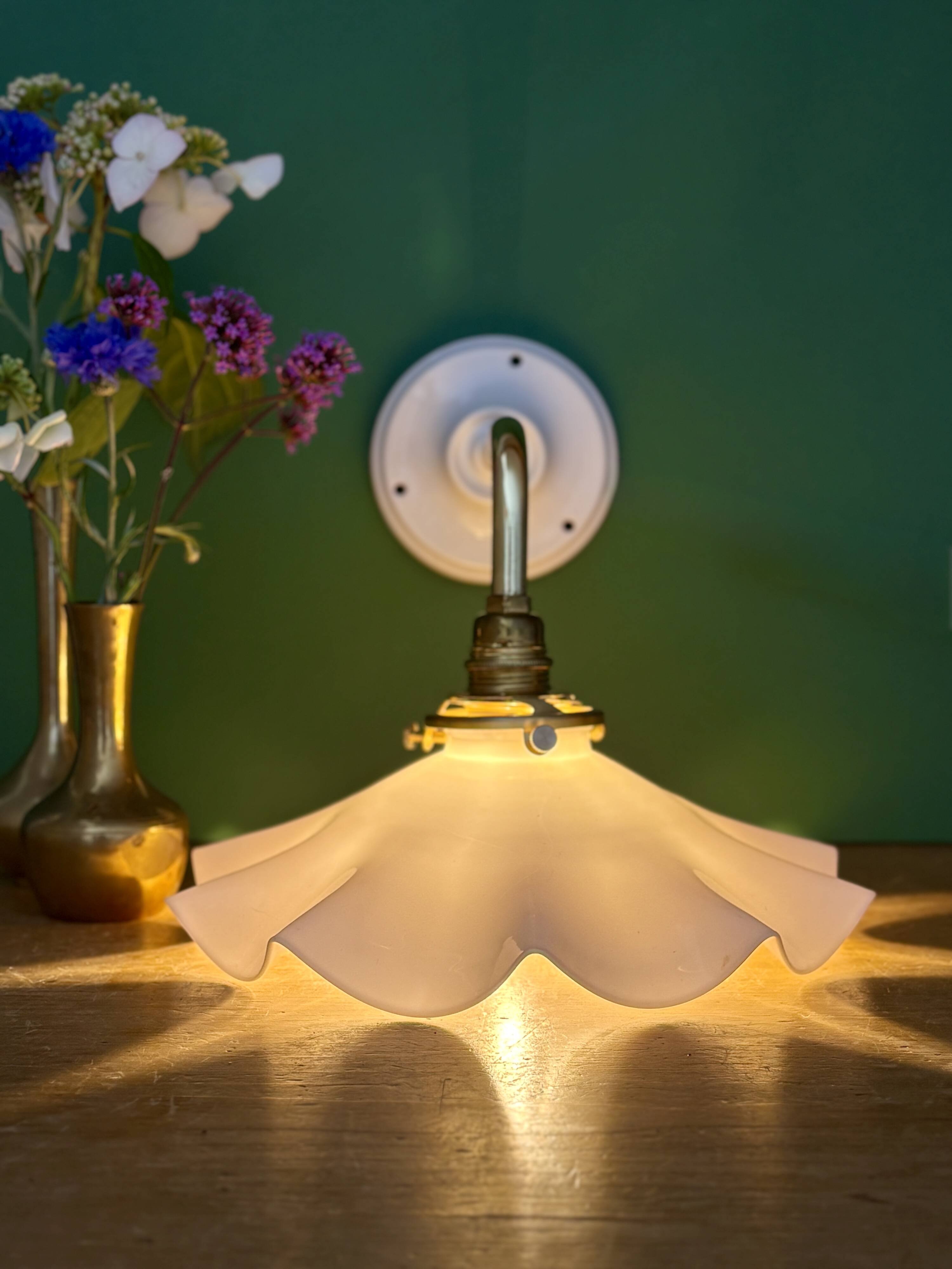 Vintage white opaline lampshade wall light