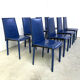 Blue leather dining chairs by Fasem, 1980s - set of 8