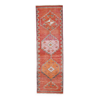 Tapis Vintage Kilim Orange Rose Motifs Géométriques Ethniques, 98x335 Cm