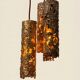 Suspension composed of 3 brutalist copper lamps by Aimo Tukiainen, 1960s.