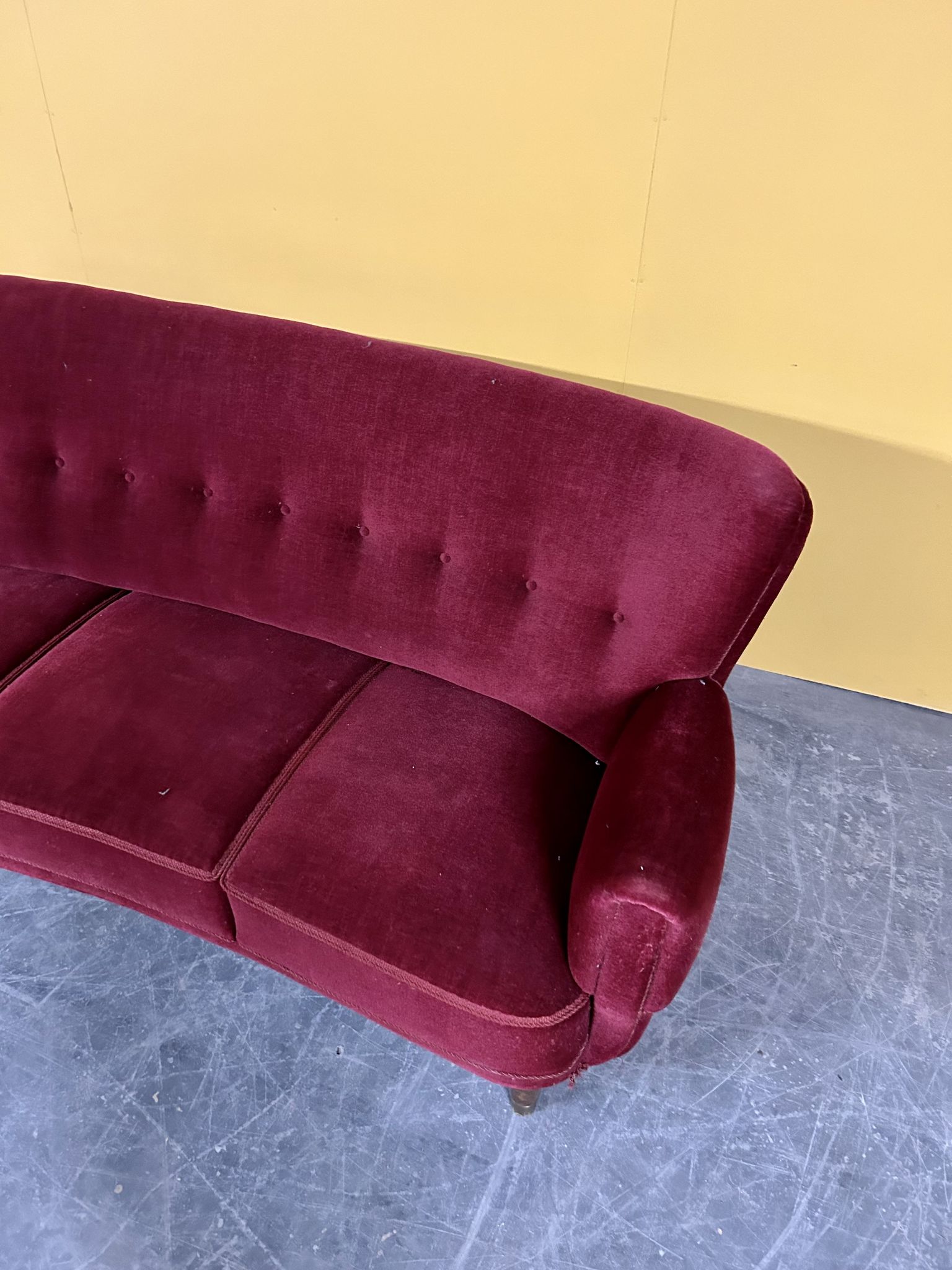 Danish 3 seater velvet curved sofa 1940s