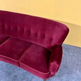 Danish 3 seater velvet curved sofa 1940s