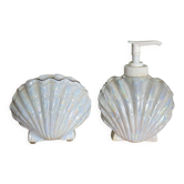 Distributeur à savon et range brosse à dent coquillage