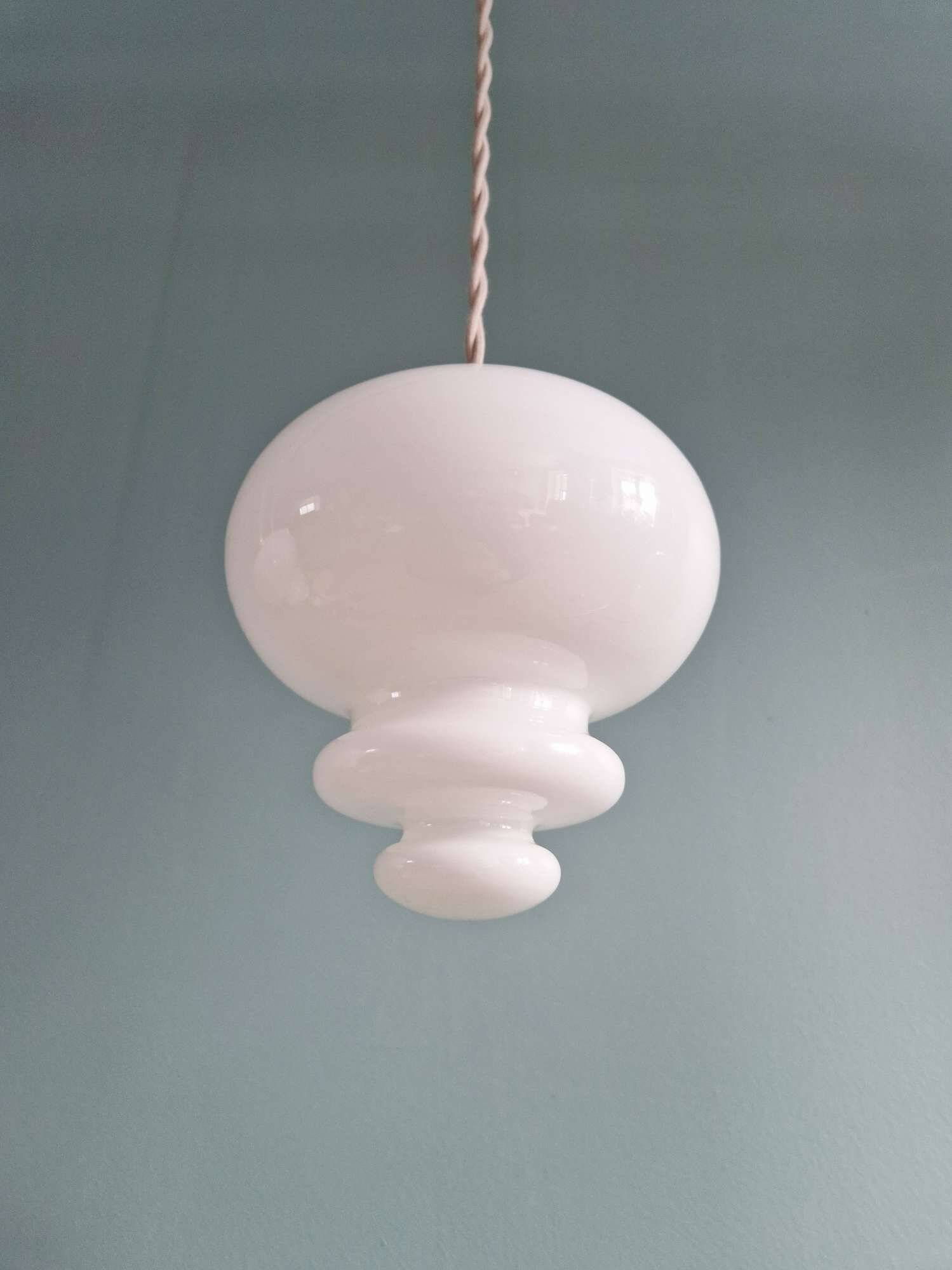 Scandinavian pendant light in white opaline (2 available), 1960
