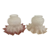Lot 2 Antique pink frosted moulded glass tulips, chandelier, a