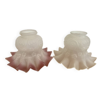 Lot 2 Antique pink frosted moulded glass tulips, chandelier, a