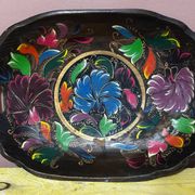 Mid-century hand-painted floral decorative tray / catchall 49 cm / 33 cm