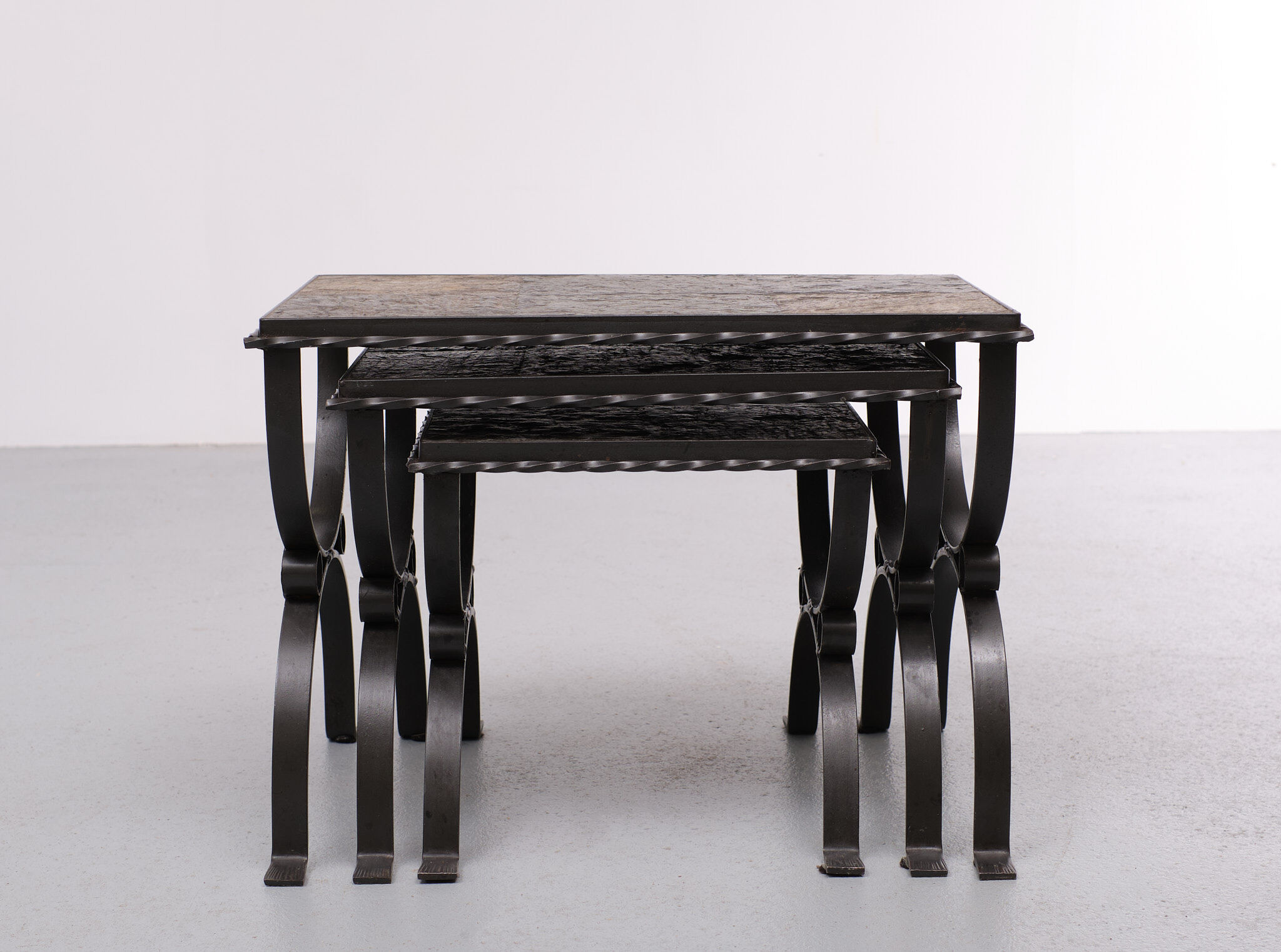 Slate stone brutalist nesting tables, 1970s, france