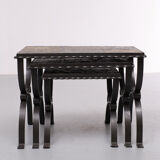 Slate stone brutalist nesting tables, 1970s, france