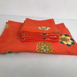 Nappe ronde et 7 serviettes seventies années 70