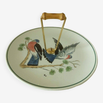 Gien earthenware cheese tray with pigeon flight decoration