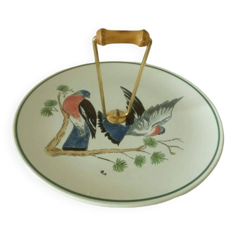 Gien earthenware cheese tray with pigeon flight decoration