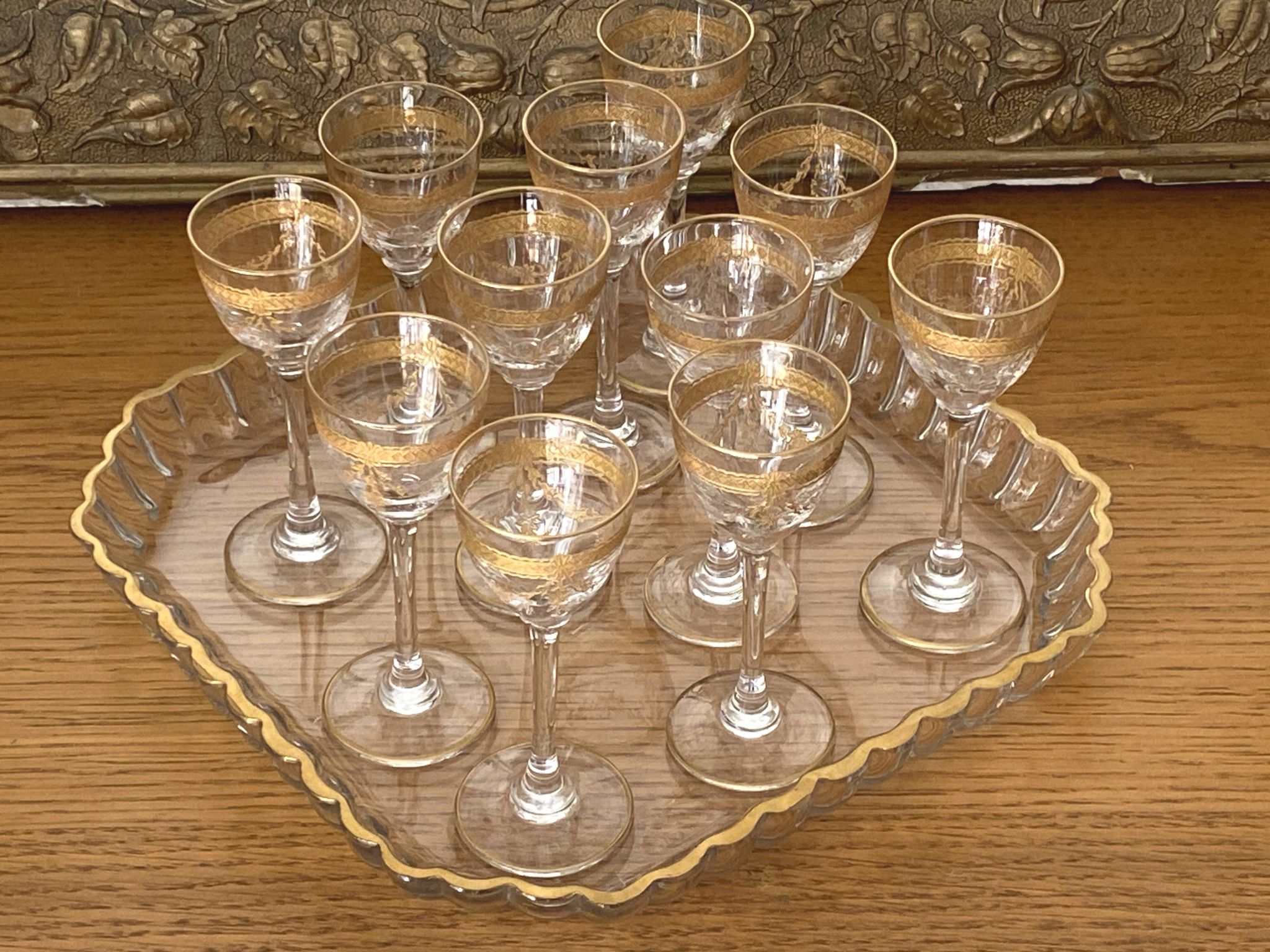 Saint Louis 14-piece liqueur set, fine 19th century gold-plated crystal