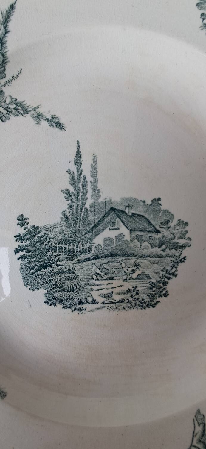 Round, hollow dish, FF Pexonne. Ironstone. Country style.