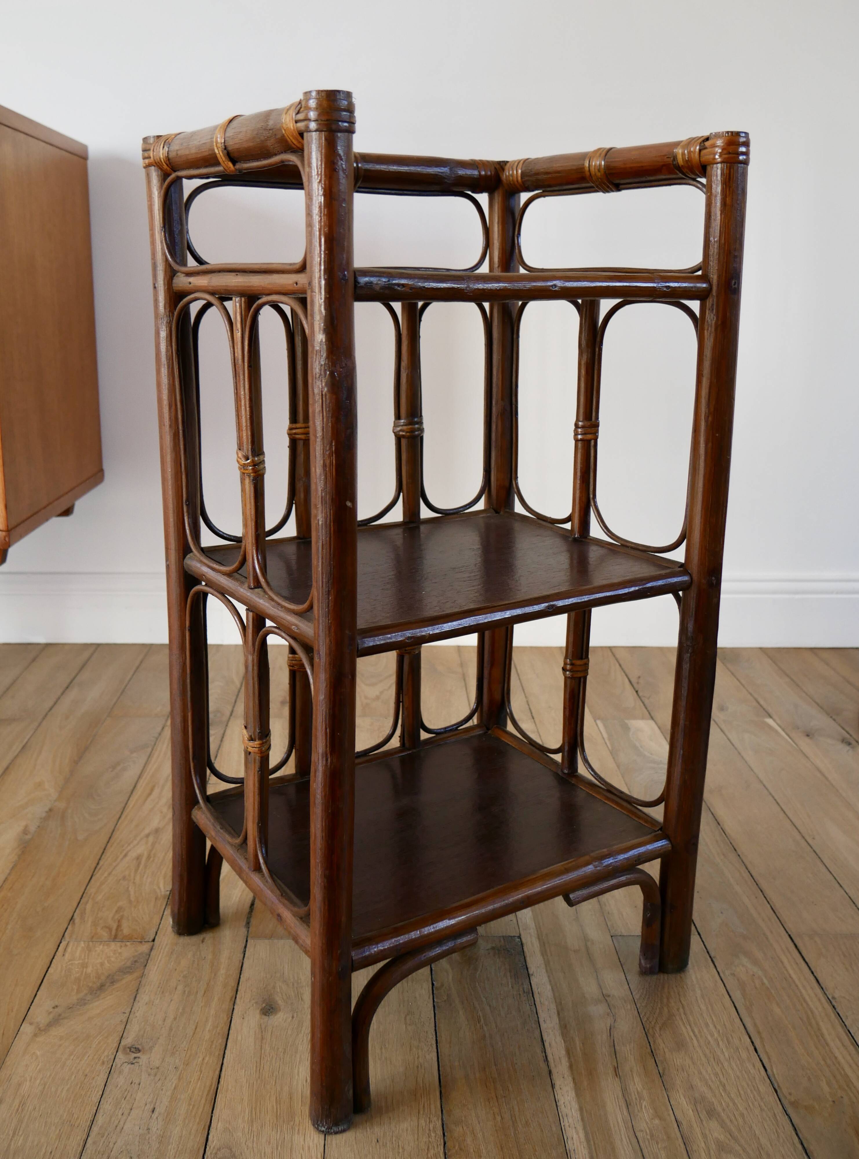 Rattan side table / bedside table bamboo style rattan bedside table bamboo style 70s