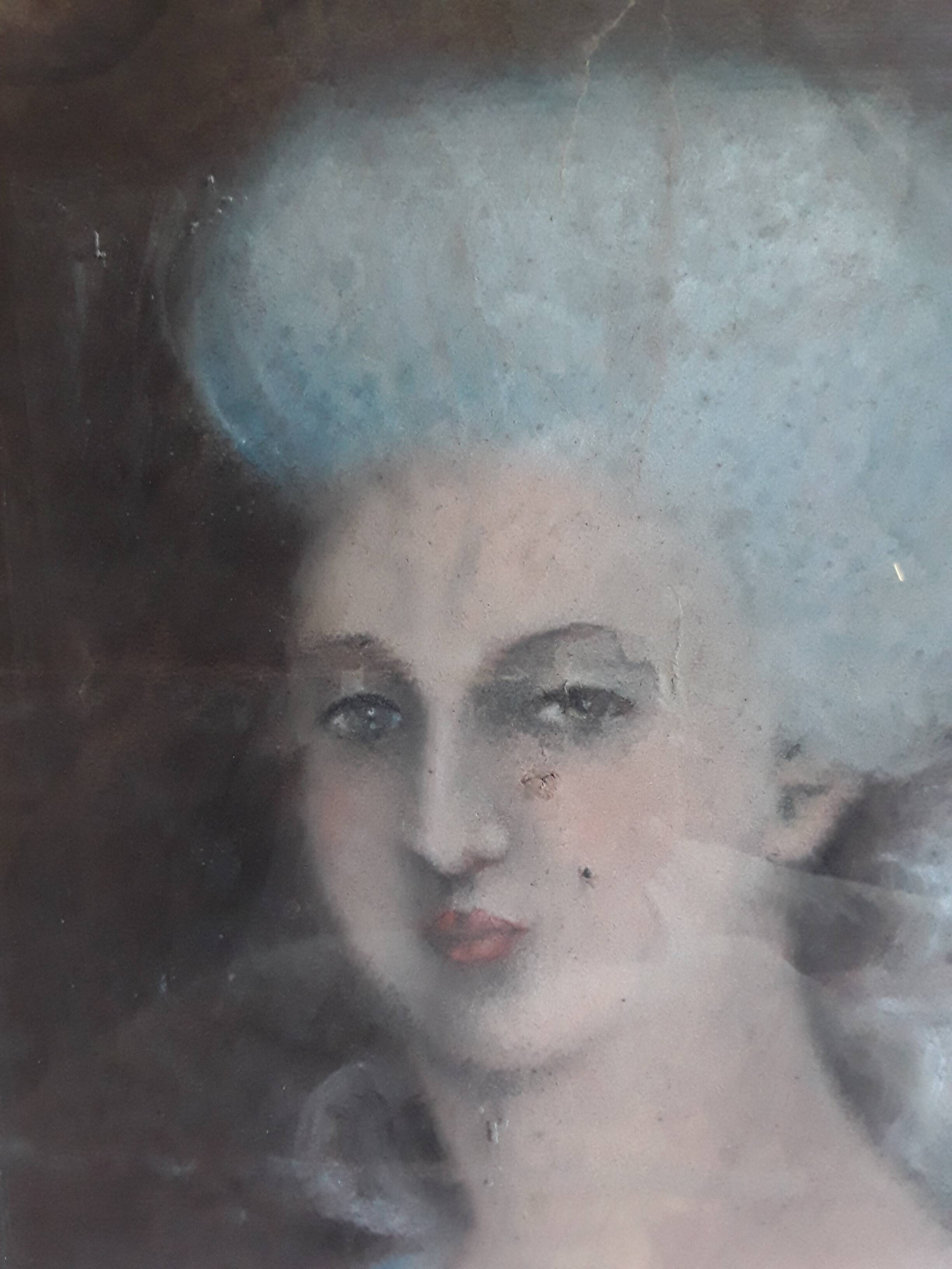 Pastel femme cadre dorée perles