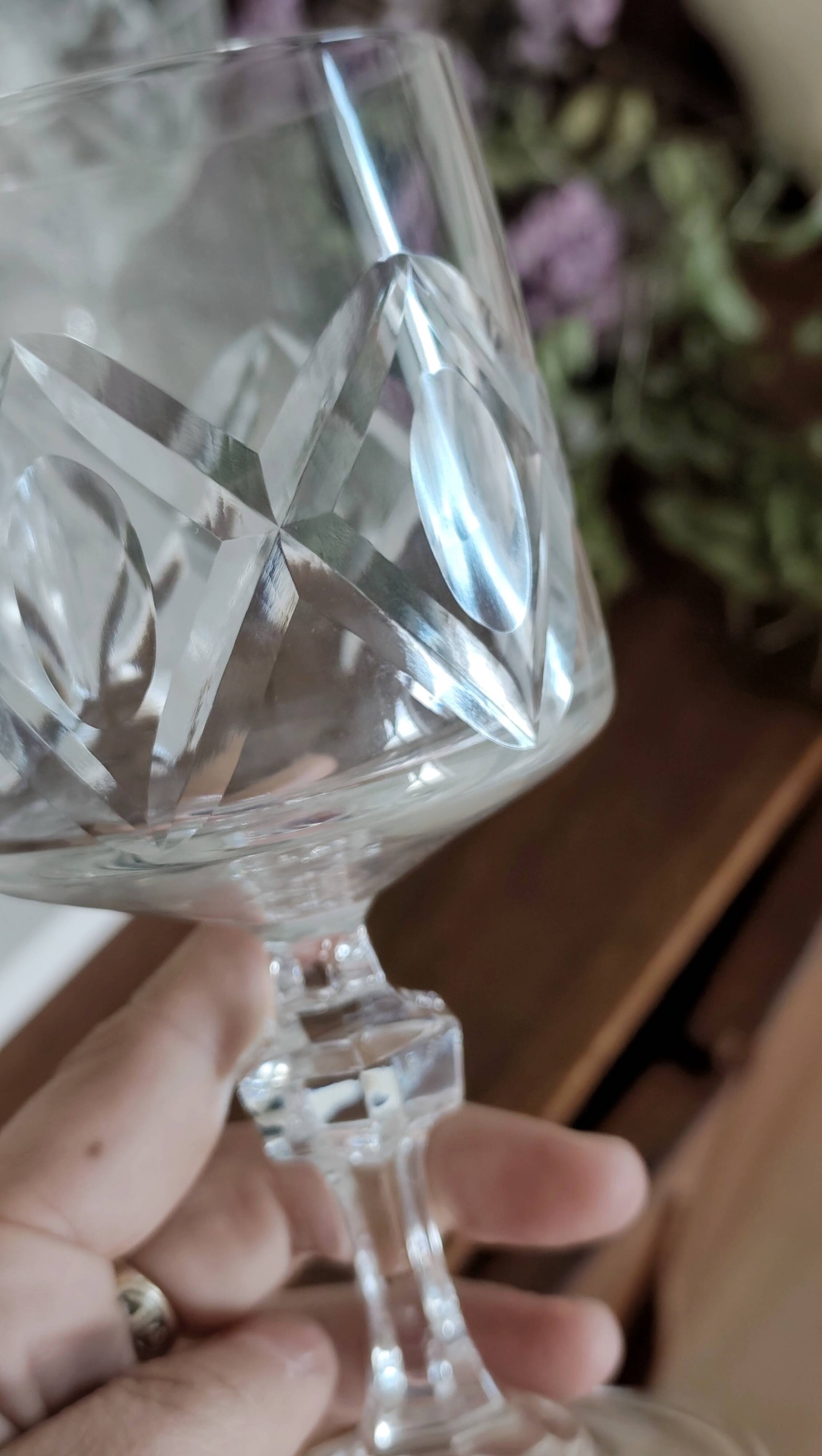 6 stemmed cut crystal water glasses