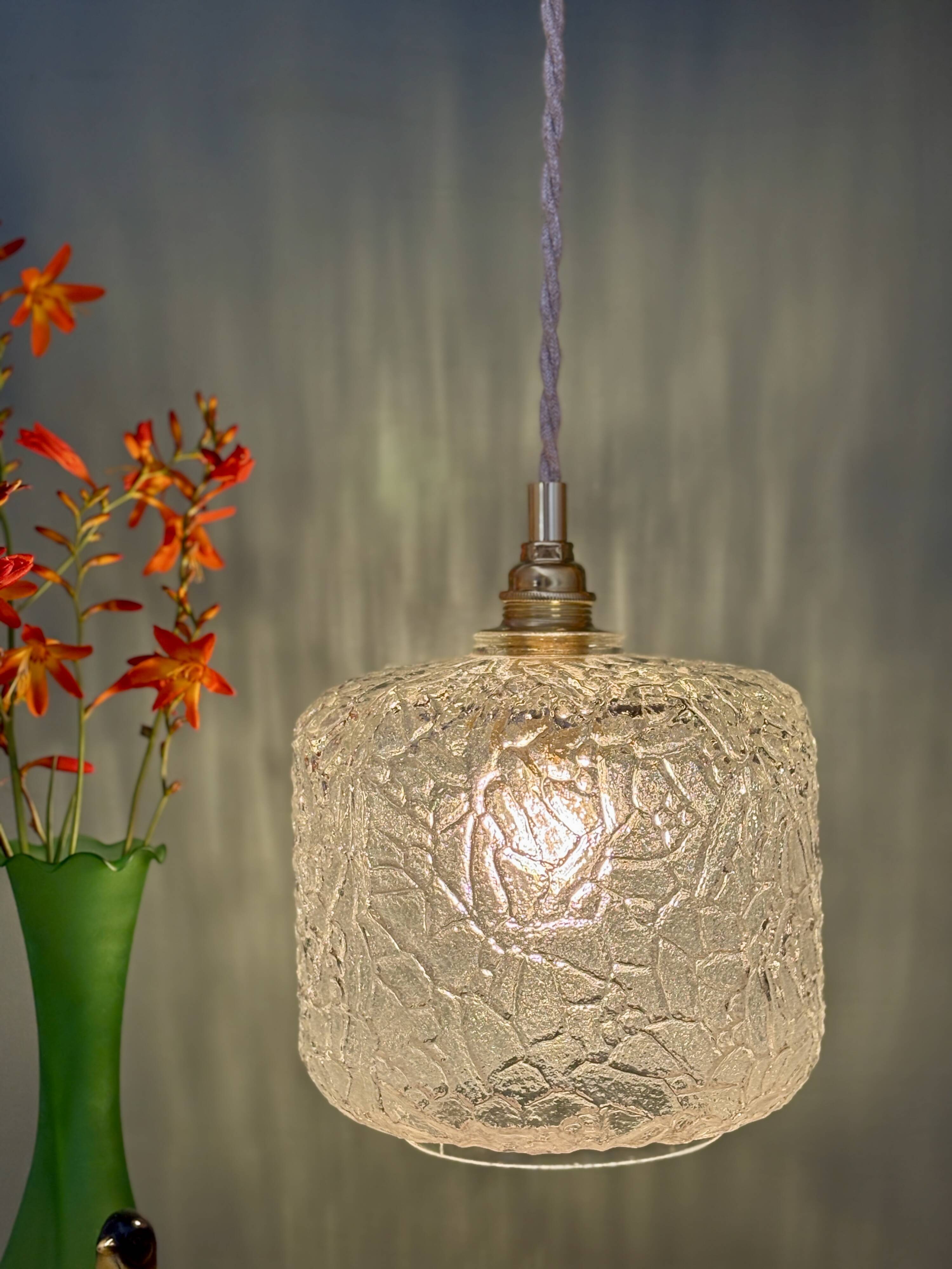 Suspension globe vintage en verre transparent