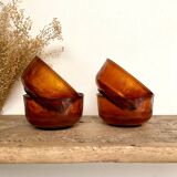 4 amber textured glass bowls