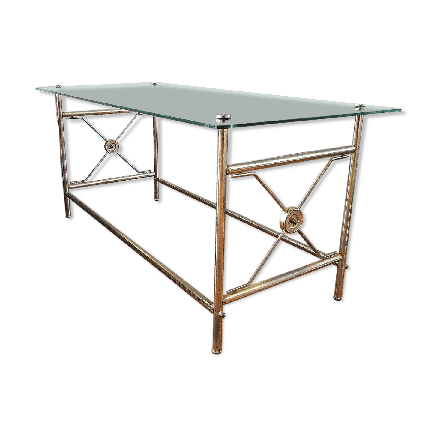 Coffee table 60/70 brass and glass