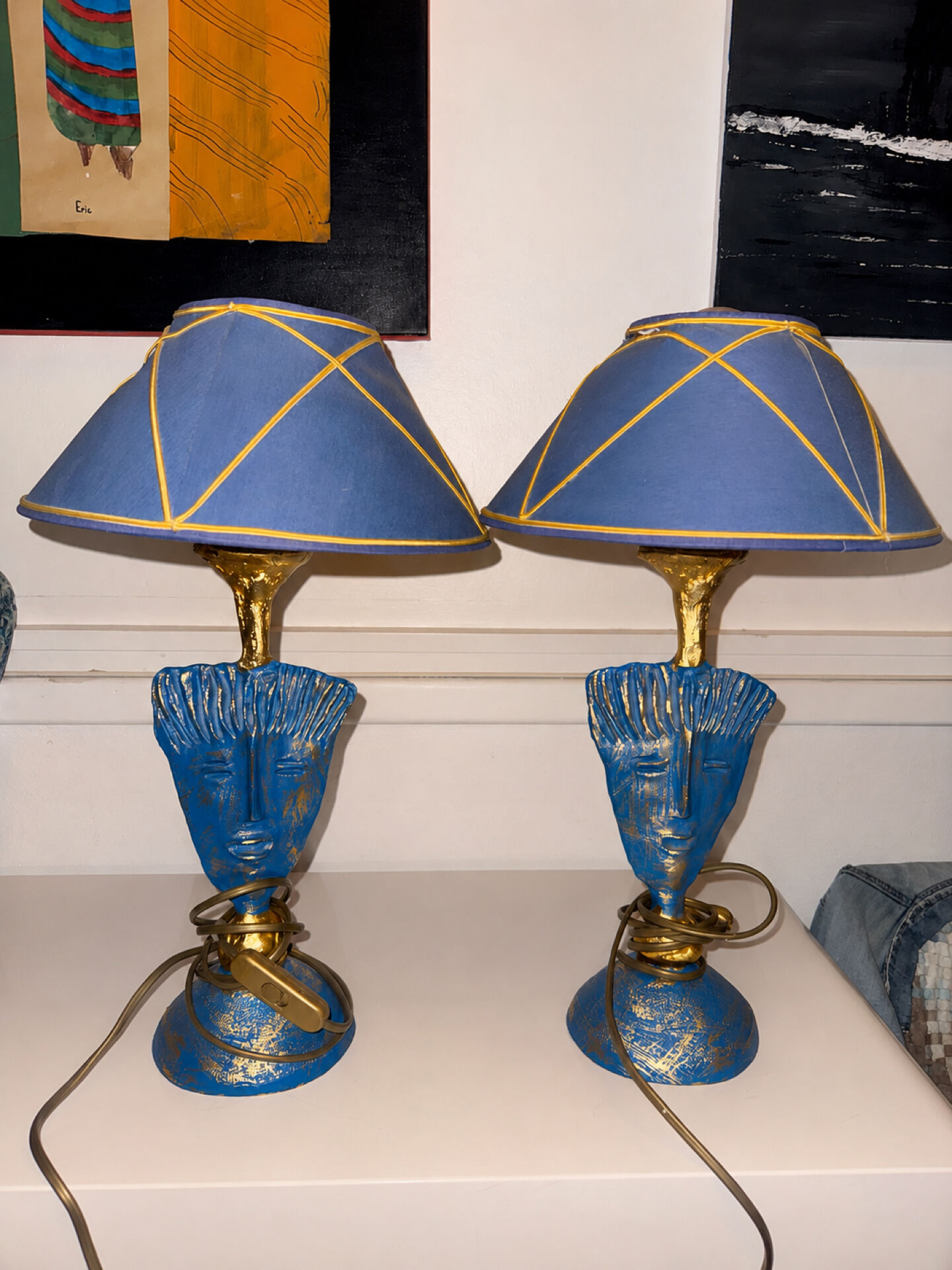 Pair of Lamps Pierre Cazenove - Anthropomorphic Mask Sculpture Bron