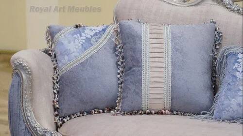 Complete Louis XV Light Blue Living Room Set – Carved Wood and Luxurious Upholstery