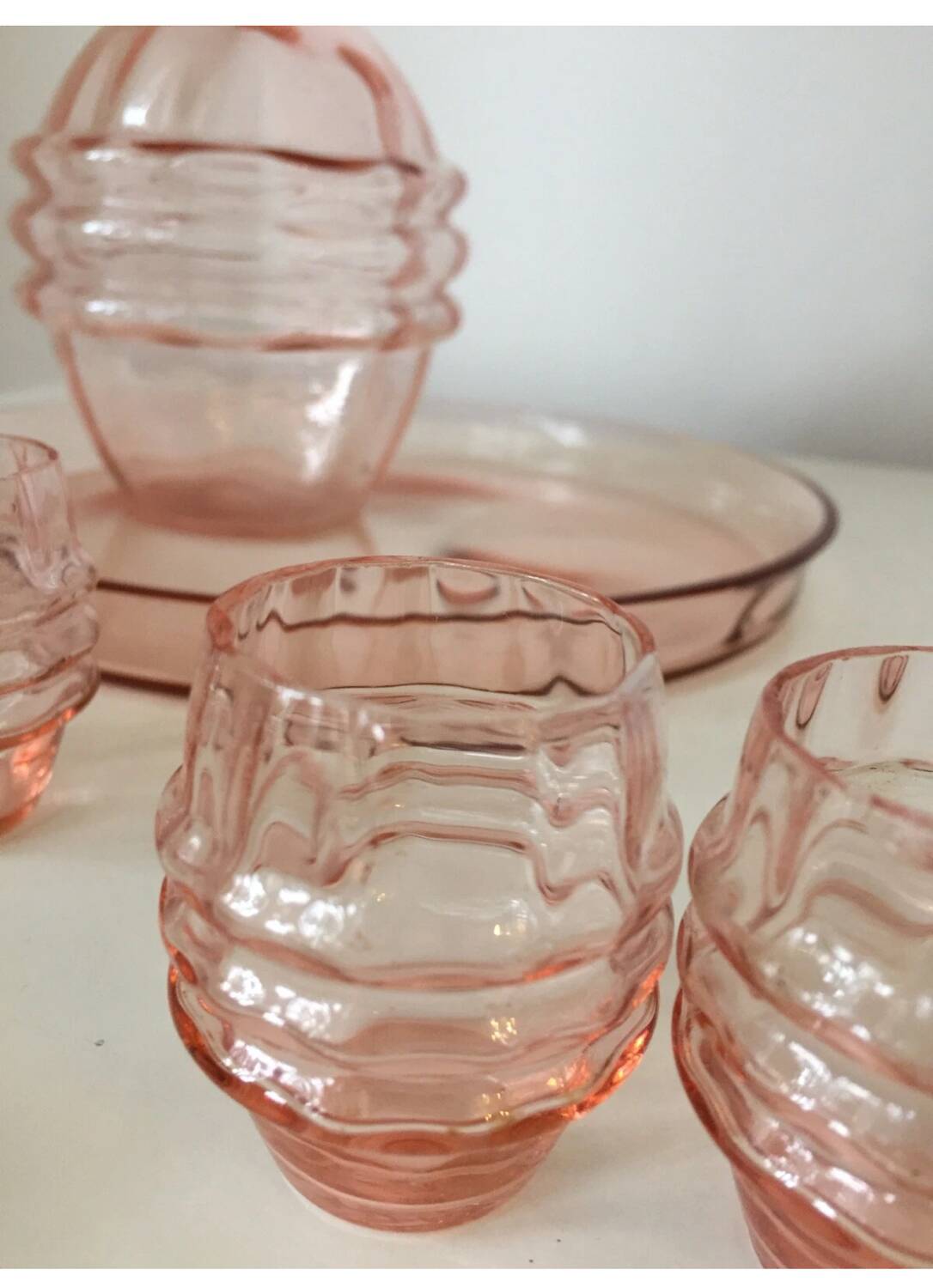 Vintage 1950s Pink Crystal Decanter Liquor Set
