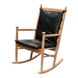 Scandinavian wooden and leather rocking chair
