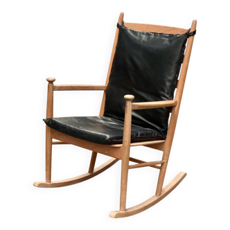 Scandinavian wooden and leather rocking chair