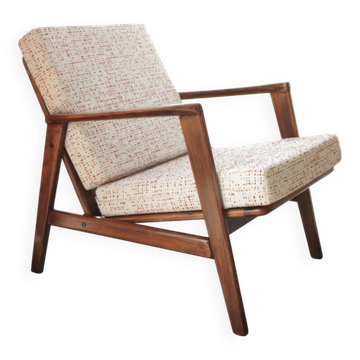 Vintage Danish boucle armchair with orange polka dots from the 1960s.