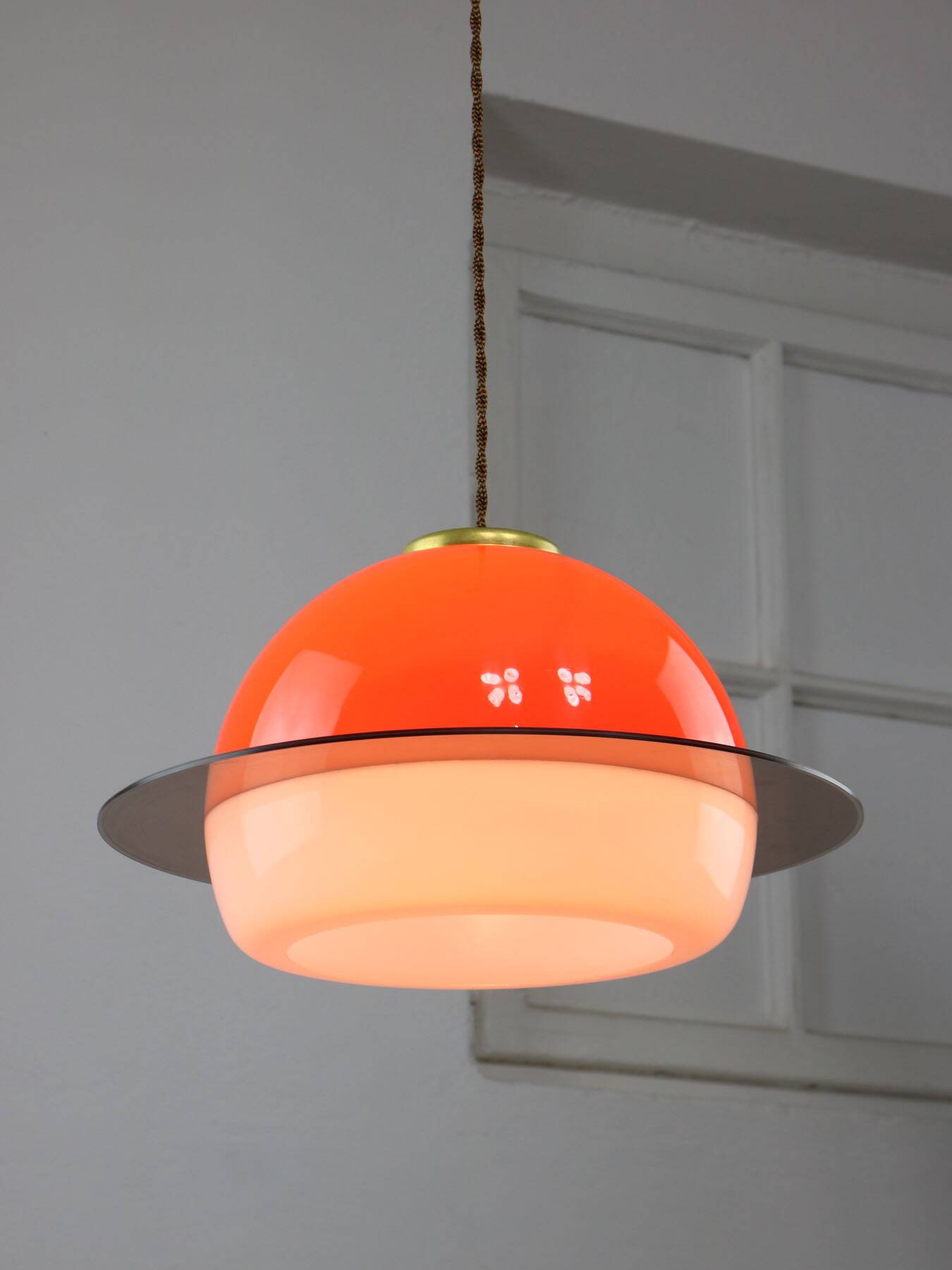 Italian Orange Space Age Saturn Lamp, 70s