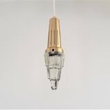 Set of 2 vintage glass & brass icicle pendant lamps for Vitrika, Denmark, 1960's/1970's