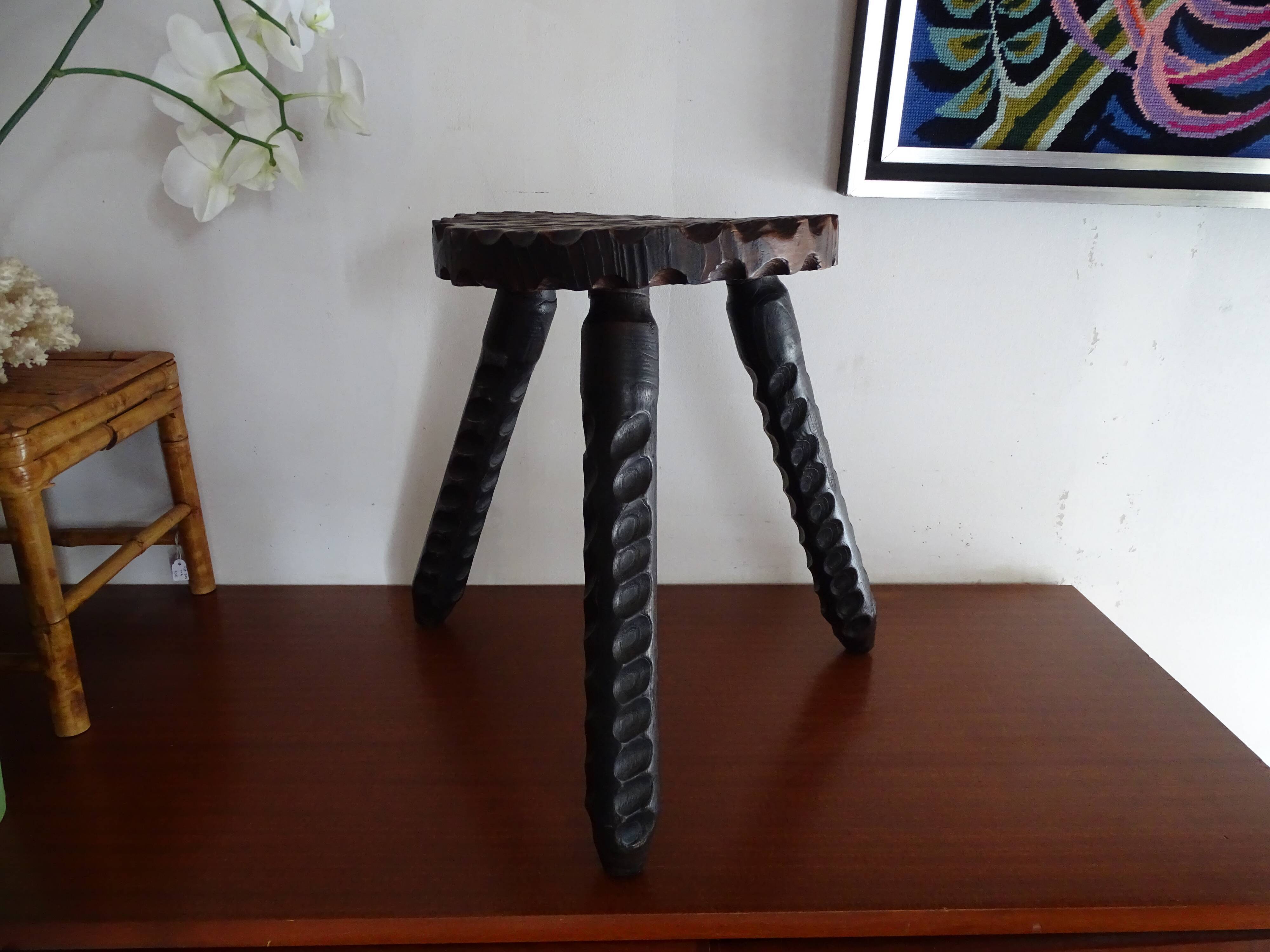 Vintage wooden tripod foot stool