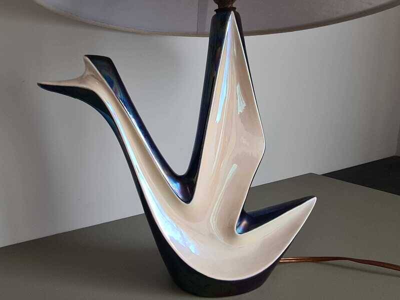 Vintage ceramic table lamp – mid-century sculptural lamp – modern Art Deco lighting – designer style statement lamp – French design