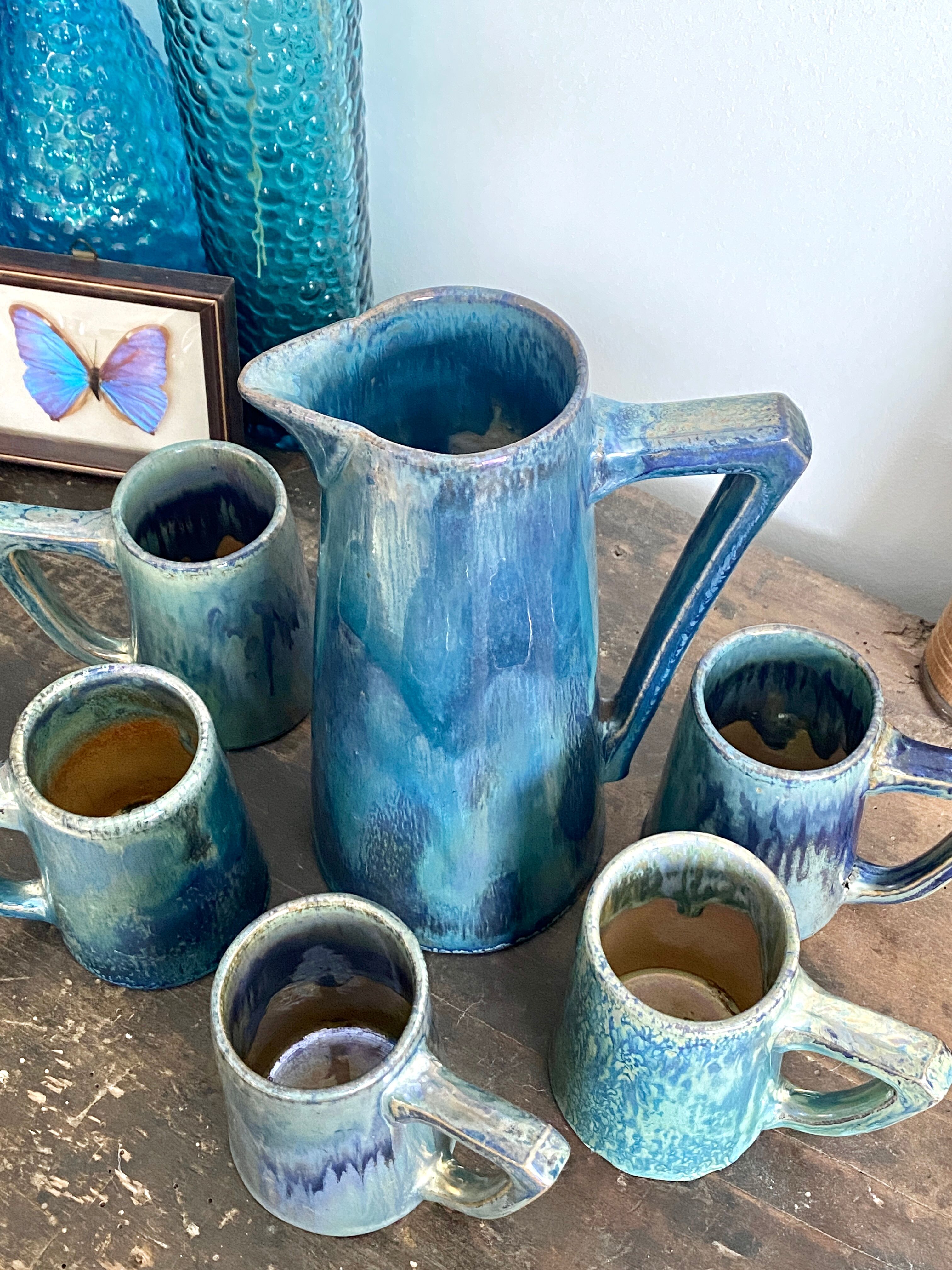 Pichet et tasses en grès rambervillers